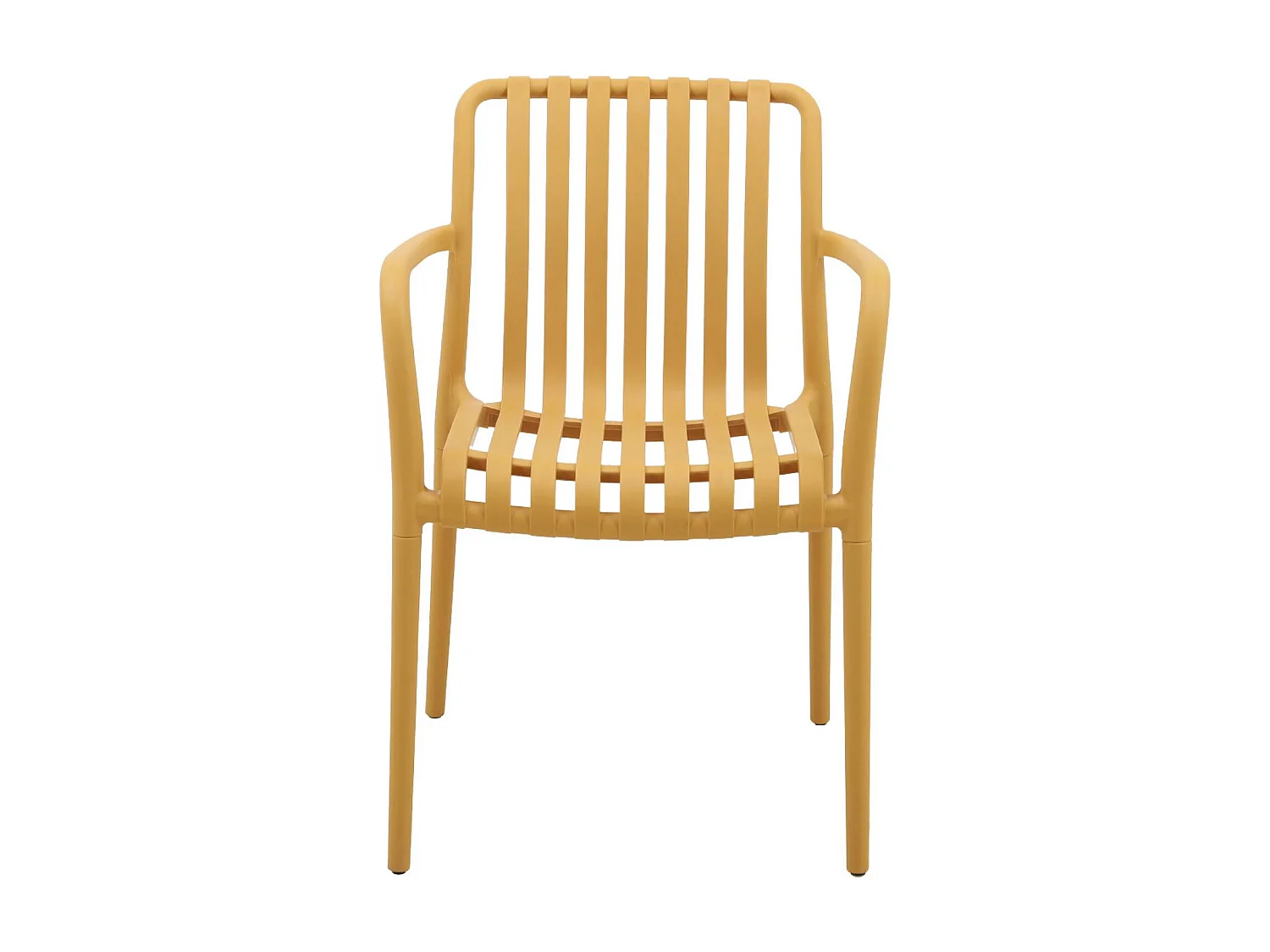 Lot de 4 fauteuils de jardin en plastique moutarde. empilables. design linéaire