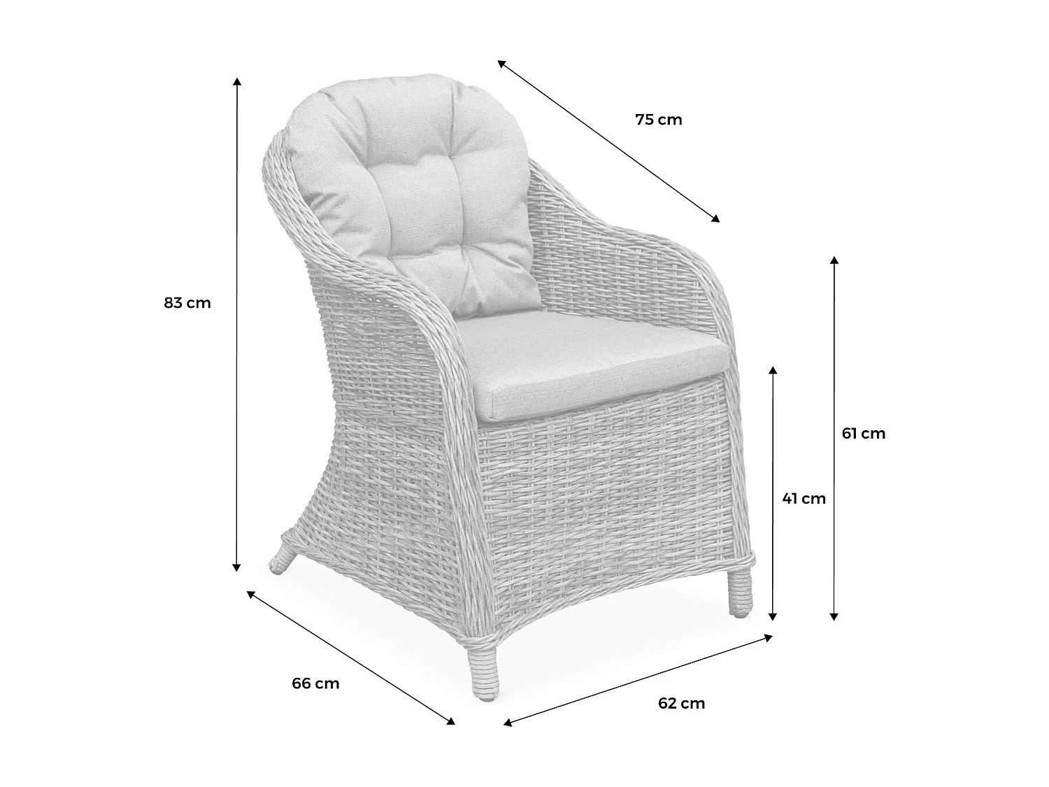 Sillón de jardín redondo de resina trenzada, set de 2 gris