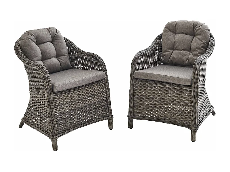 Sillón de jardín redondo de resina trenzada, set de 2 gris