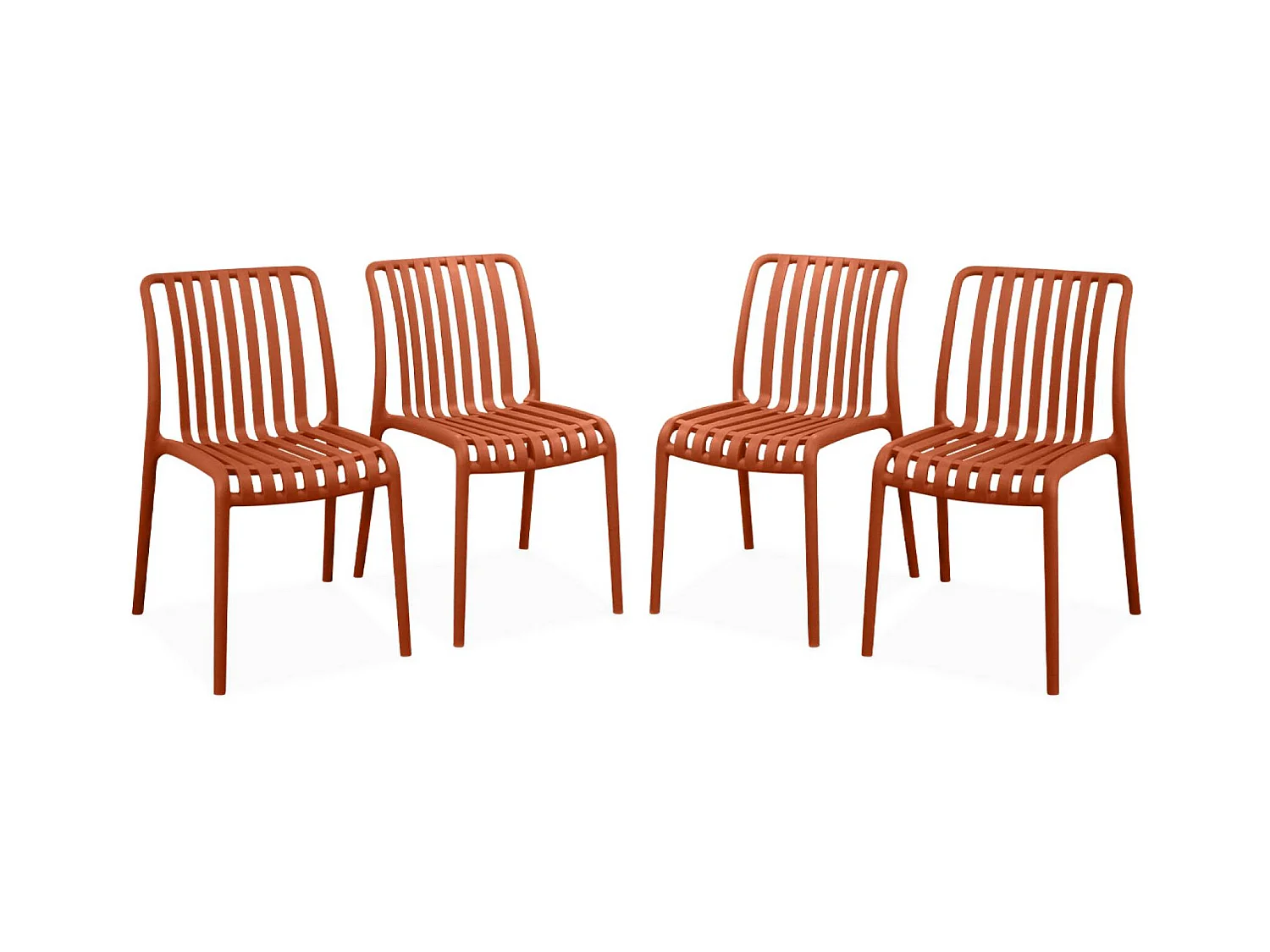 Lot de 4 chaises de jardin en plastique terracotta. empilables. déjà montées