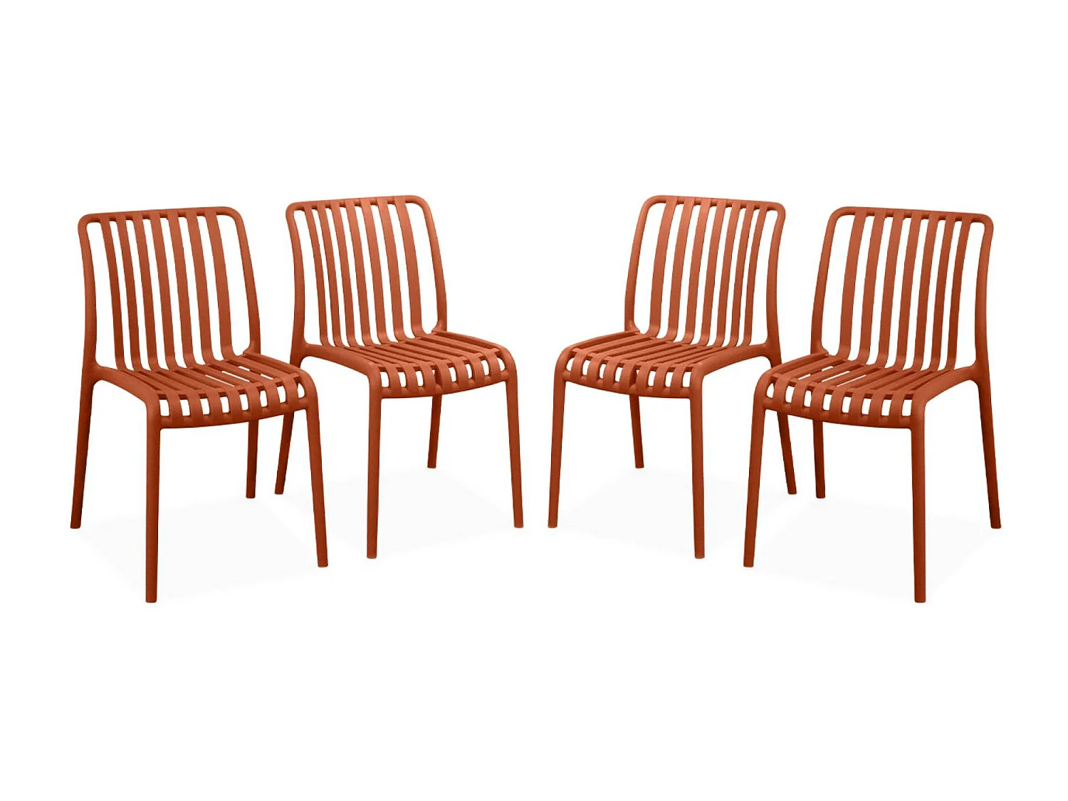 Lot de 4 chaises de jardin en plastique terracotta. empilables. déjà montées