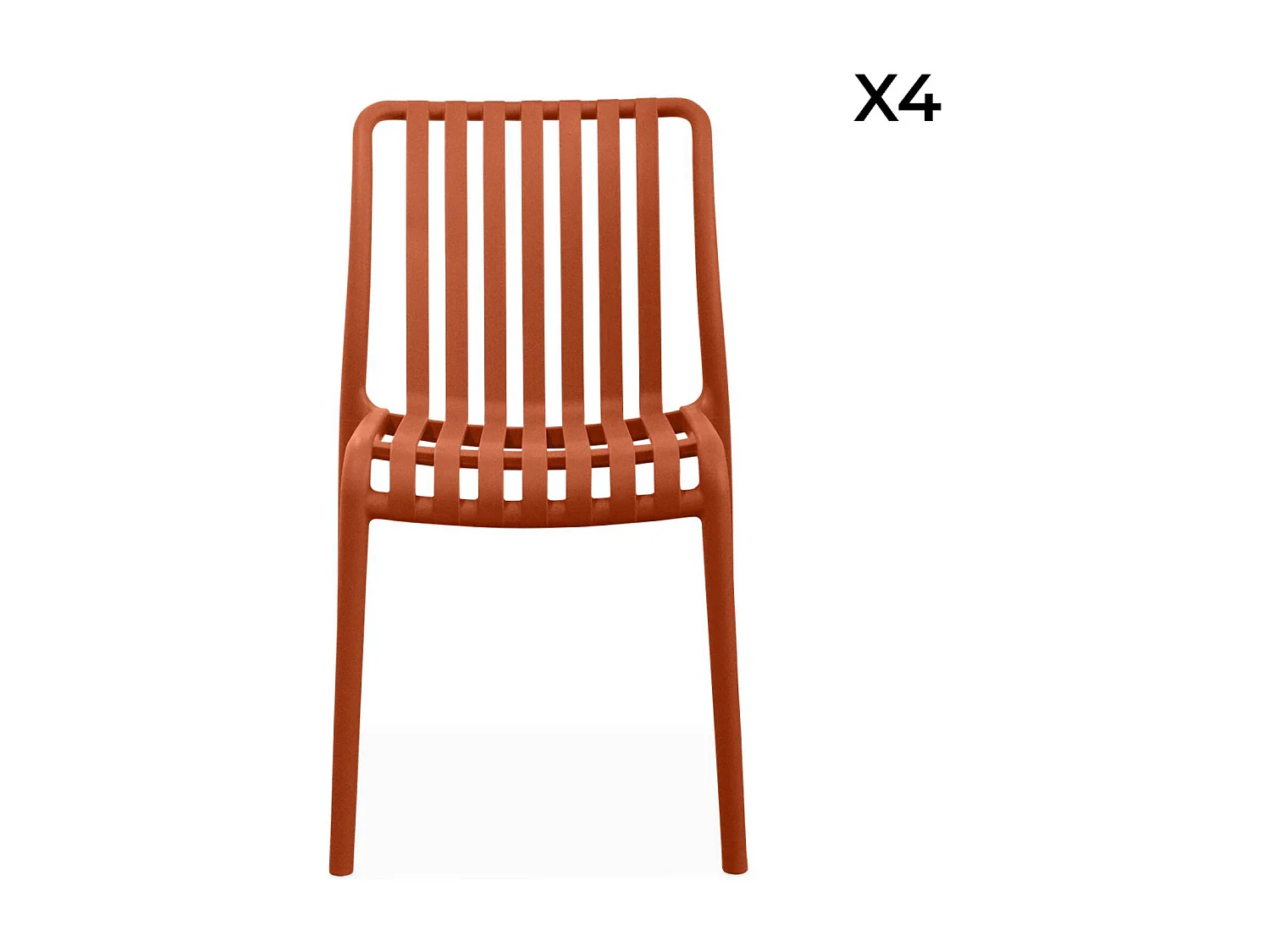 Lot de 4 chaises de jardin en plastique terracotta. empilables. déjà montées
