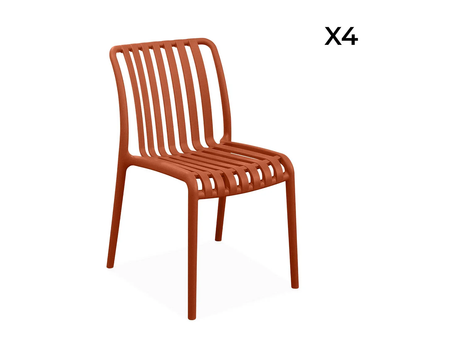 Lot de 4 chaises de jardin en plastique terracotta. empilables. déjà montées