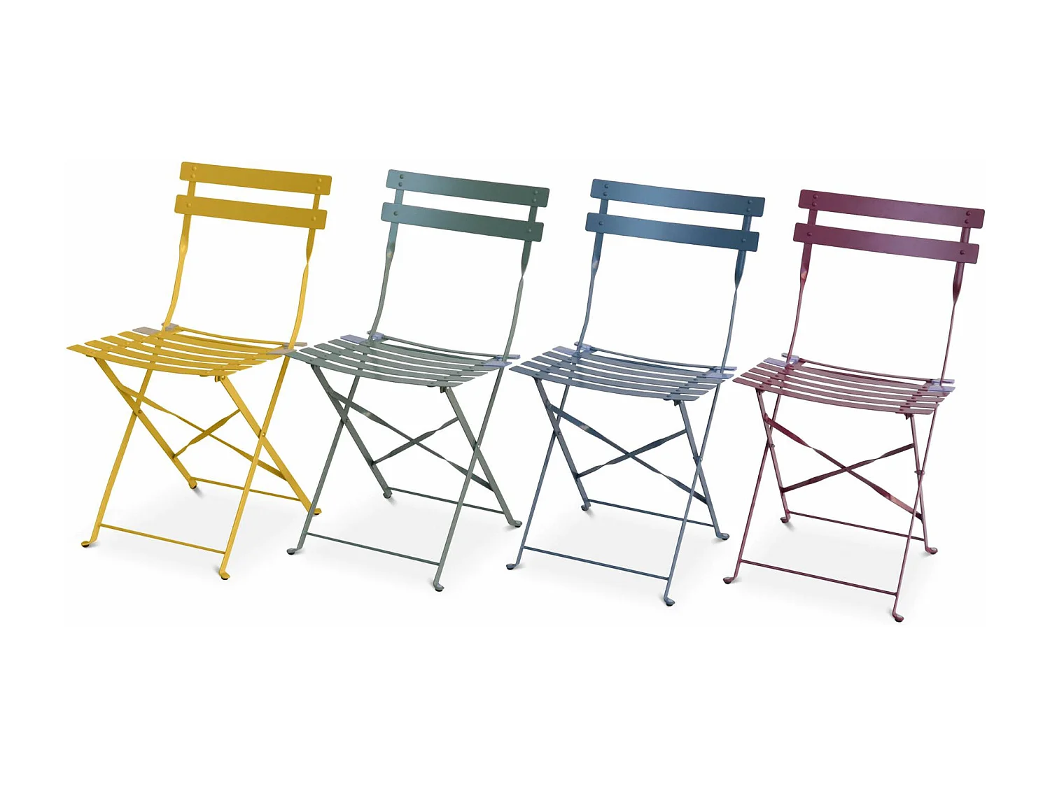 Lot de 2 chaises de jardin bistrot pliables en acier thermolaqué. 49.5 x 41 x 80.5cm