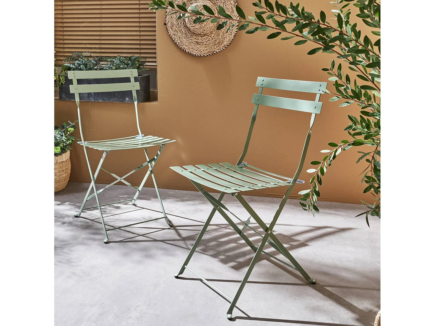 Set di 2 sedie da giardino pieghevole in metallo, verde grigio