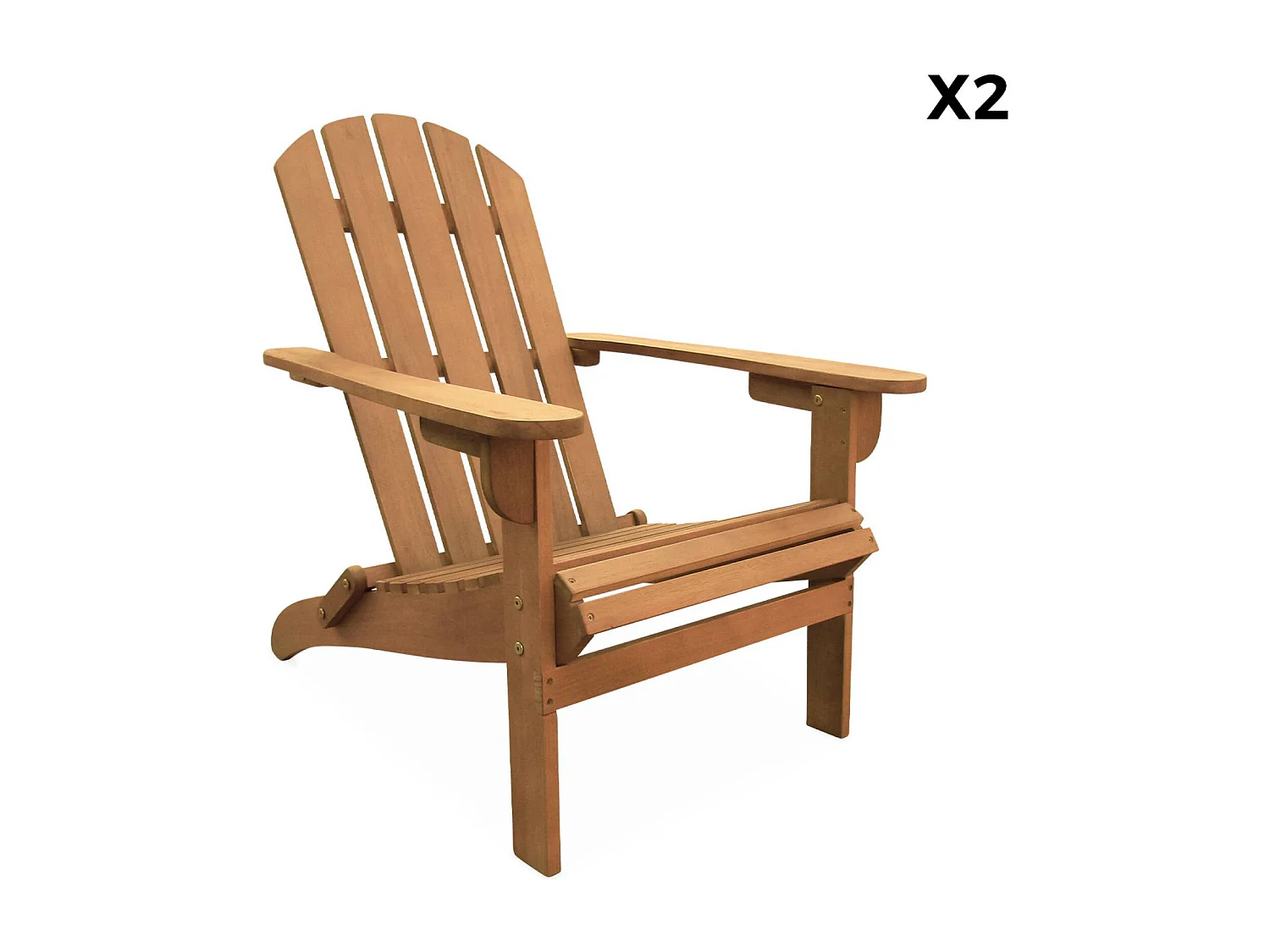 Lot de 2 fauteuils de jardin en bois avec un repose-pieds/table basse - Adirondack Salamanca - Eucalyptus. chaises de terrasse retro