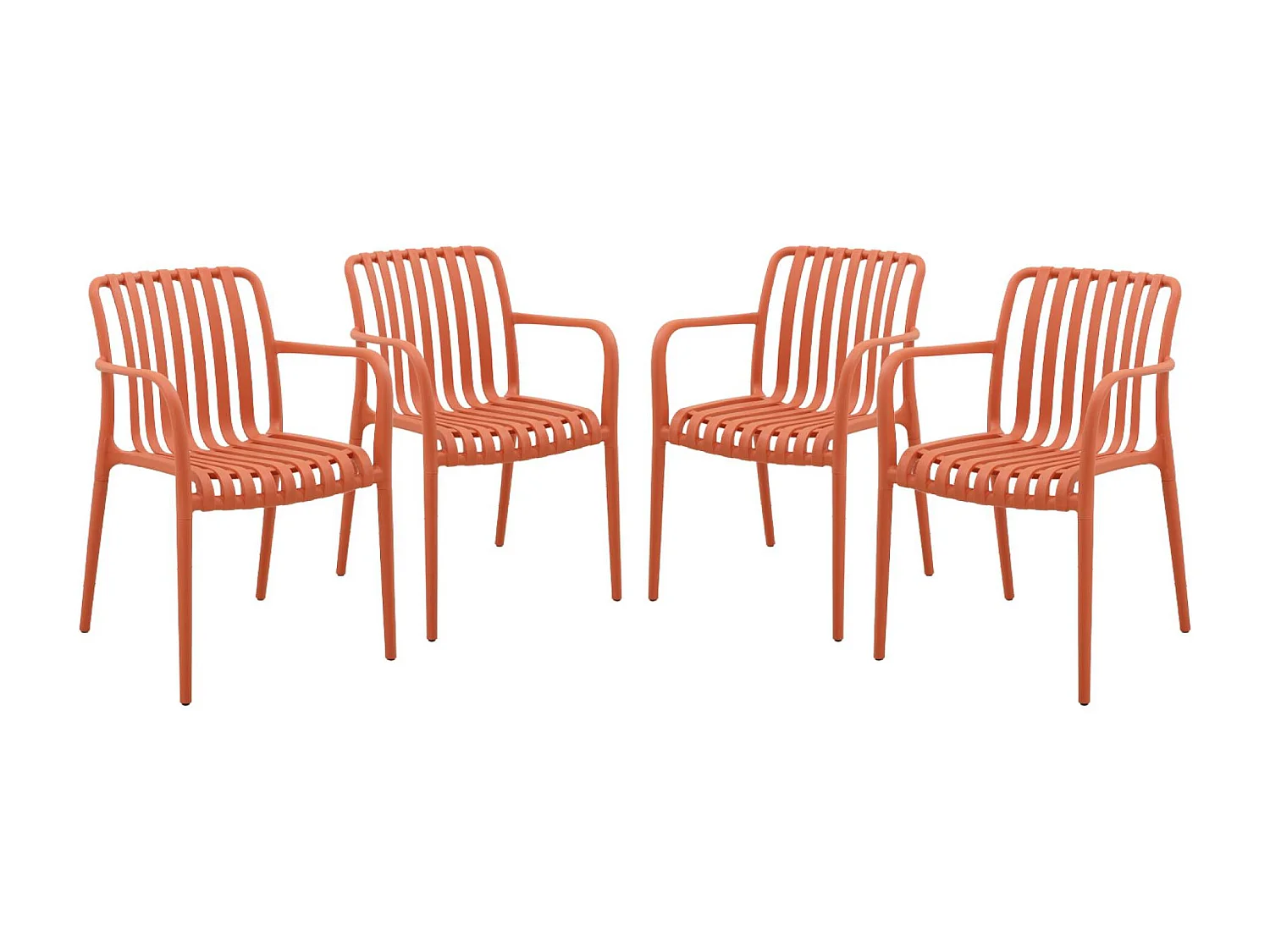 Lot de 4 fauteuils de jardin en plastique terracotta. empilables. design linéaire