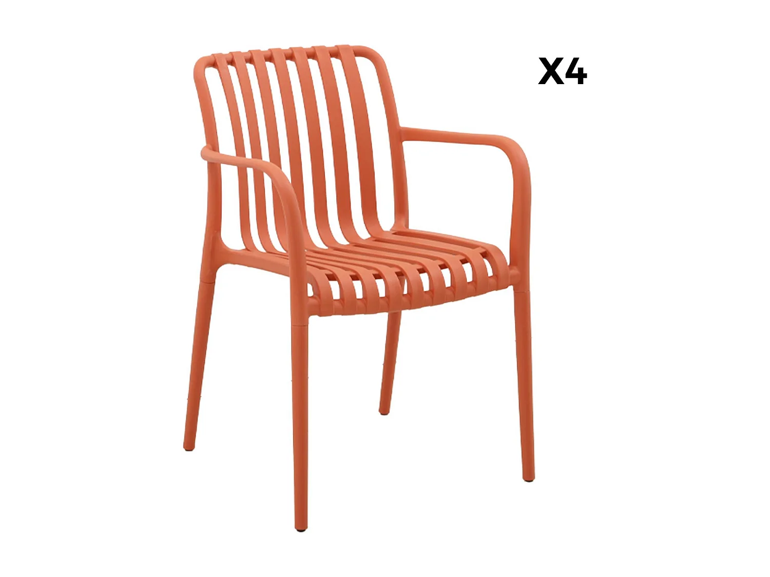 Lot de 4 fauteuils de jardin en plastique terracotta. empilables. design linéaire