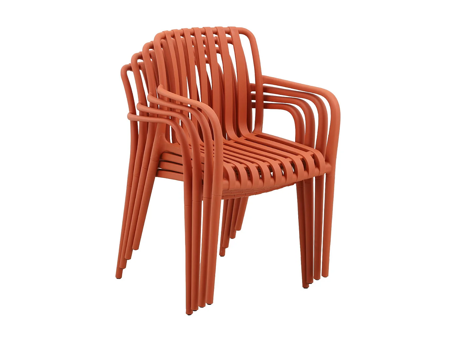 Lot de 4 fauteuils de jardin en plastique terracotta. empilables. design linéaire