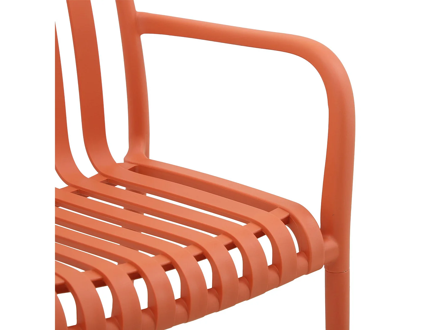 Lot de 4 fauteuils de jardin en plastique terracotta. empilables. design linéaire