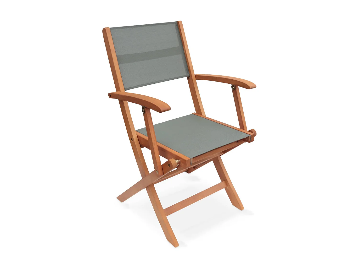 Fauteuils de jardin en bois et textilène - Almeria kaki - 2 fauteuils pliants en bois d'Eucalyptus huilé et textilène