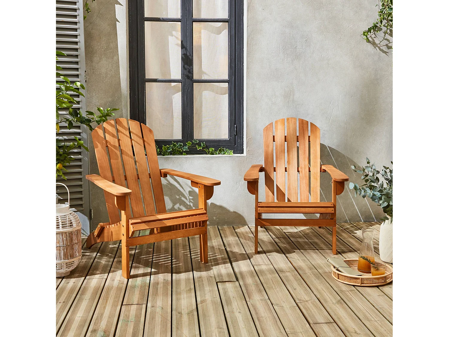 Lot de 2 fauteuils de jardin en bois - Adirondack Salamanca- Eucalyptus. chaises de terrasse rétro. sièges de plage
