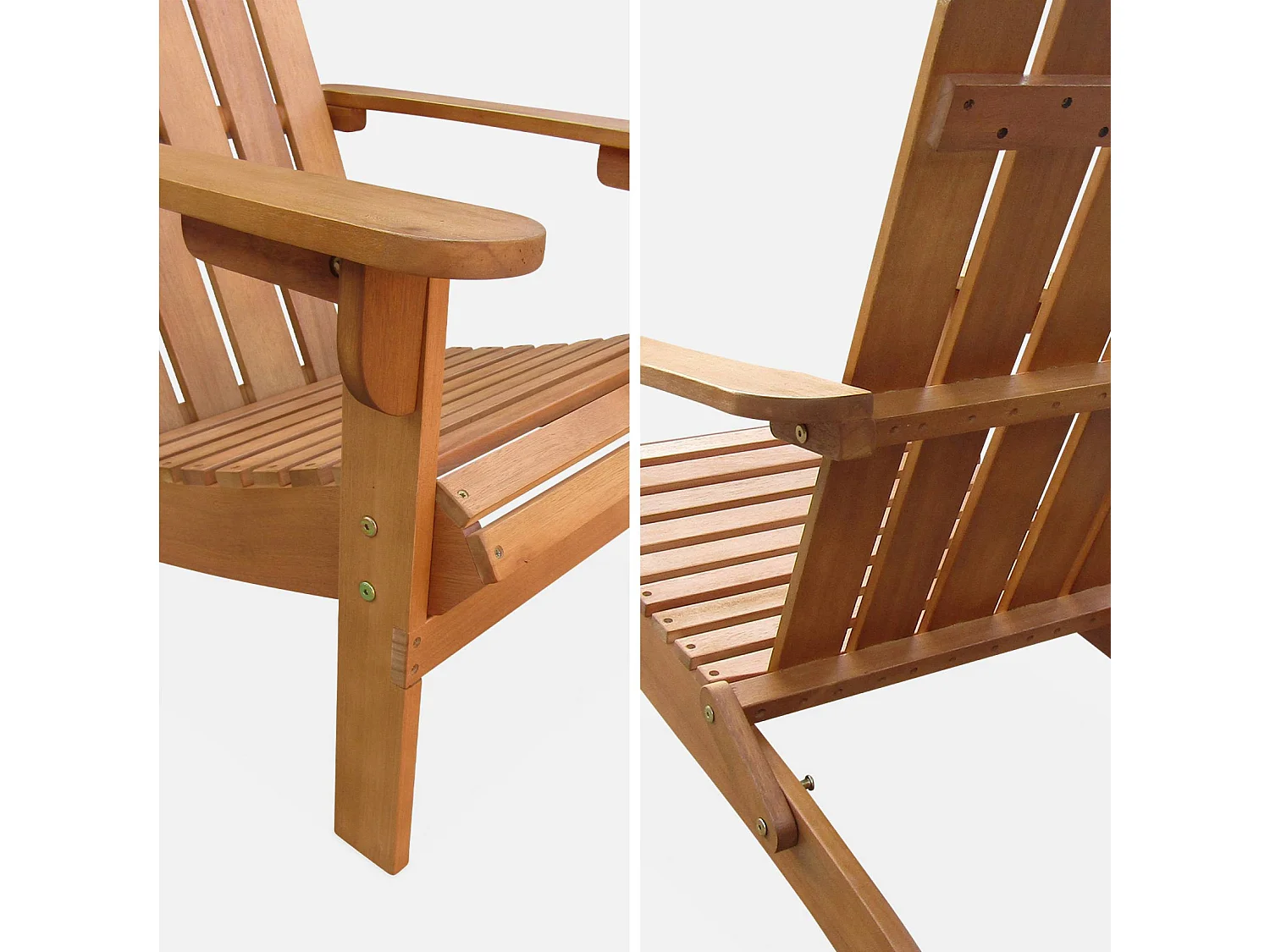 Lot de 2 fauteuils de jardin en bois - Adirondack Salamanca- Eucalyptus. chaises de terrasse rétro. sièges de plage