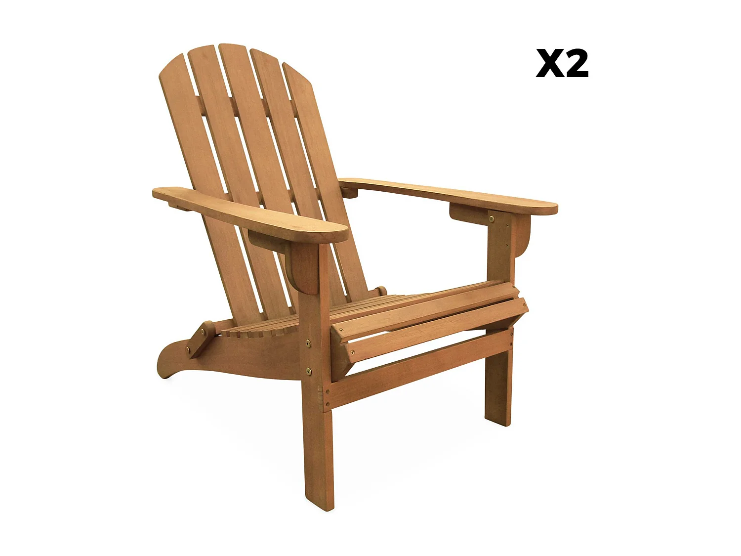 Poltrona da giardino in legno, set di 2, marrone naturale