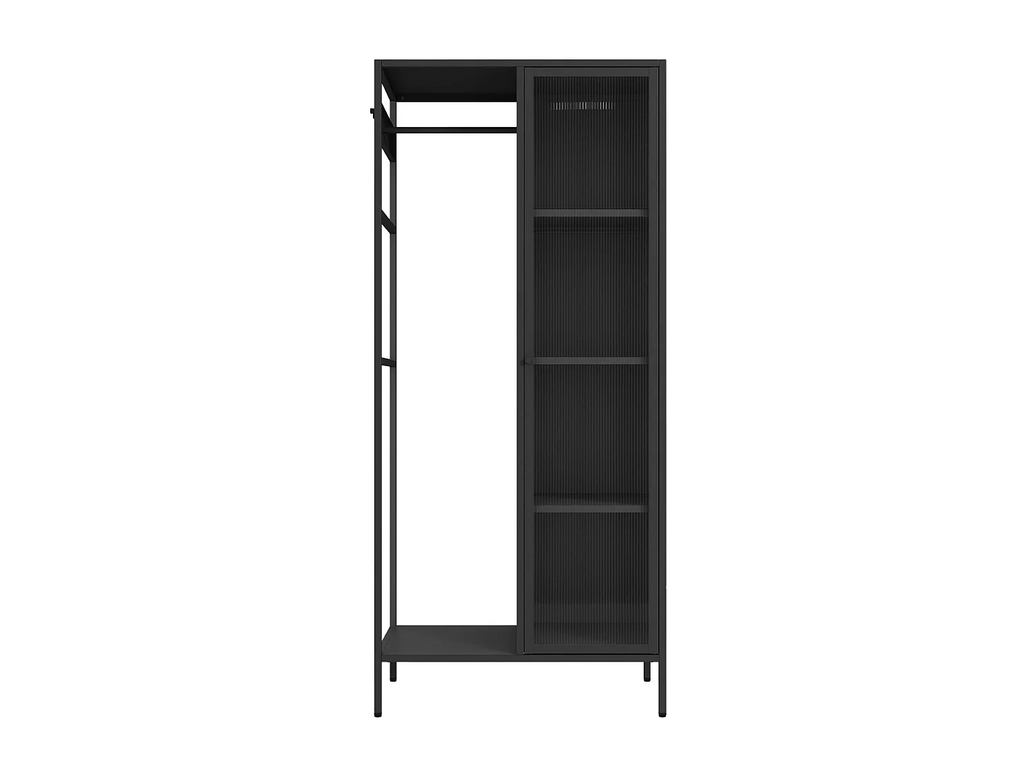 Dressing en métal noir. industriel. penderie. 4 espaces de rangement. casiers