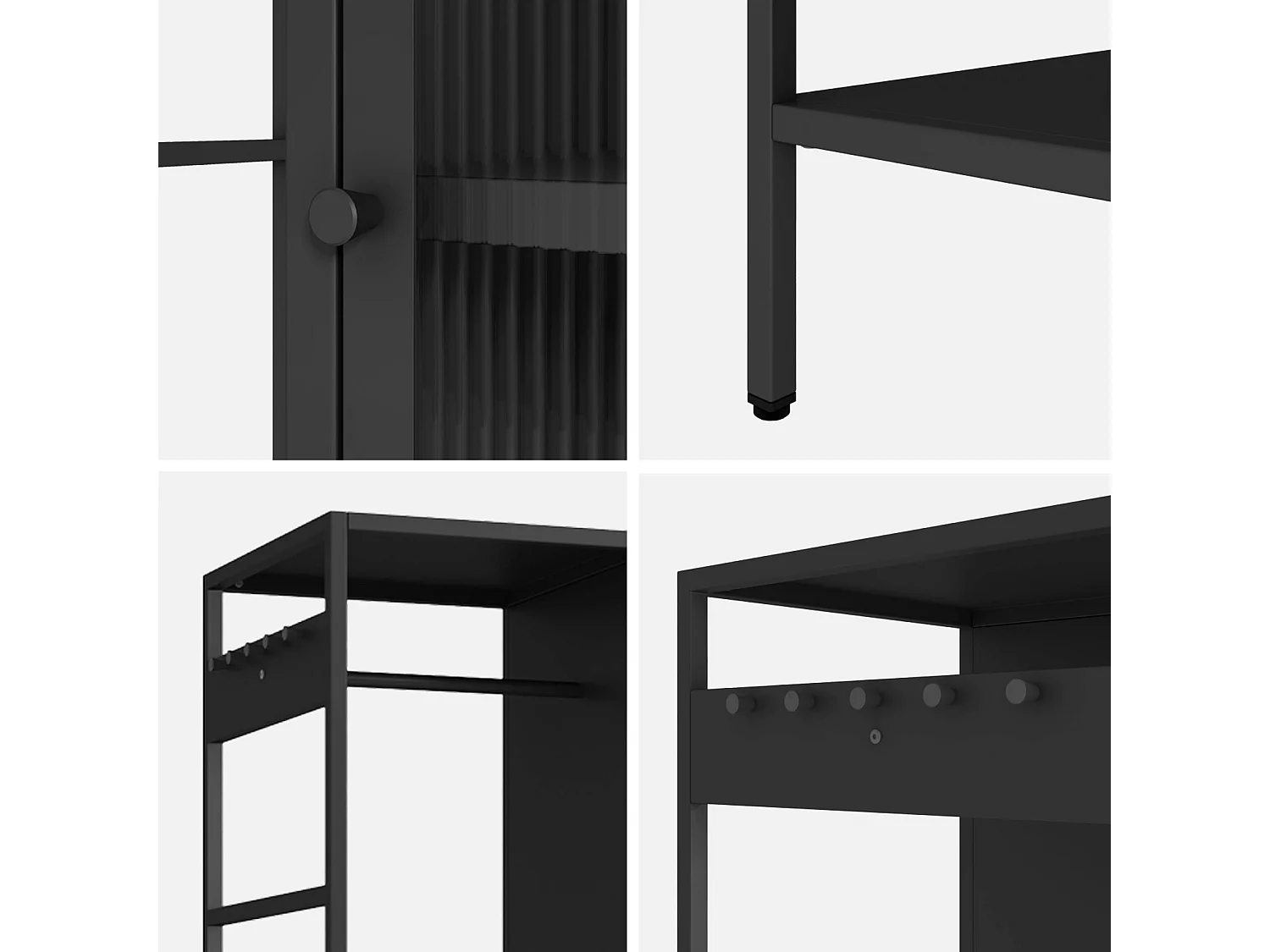 Dressing en métal noir. industriel. penderie. 4 espaces de rangement. casiers