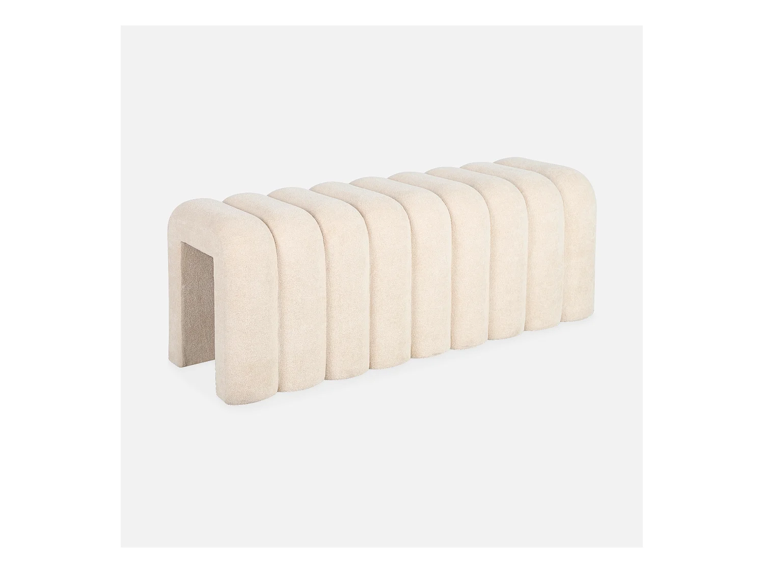 Banc. bout de lit beige contemporain en tissu