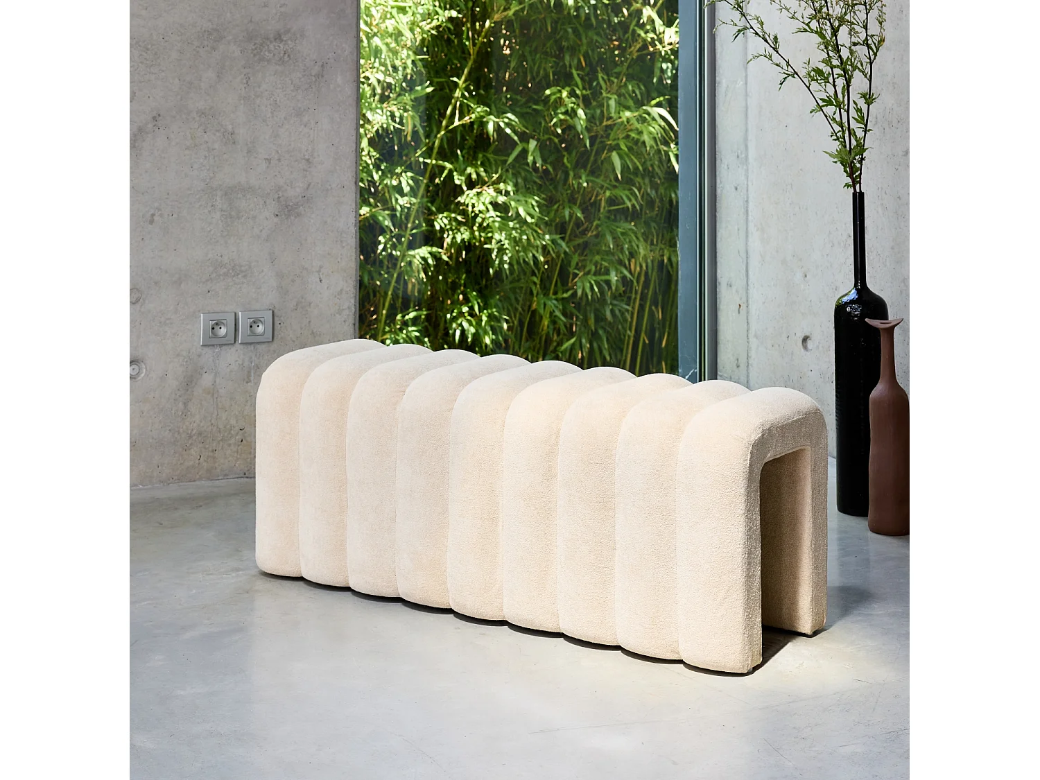 Panca, fine letto contemporaneo tessuto, beige