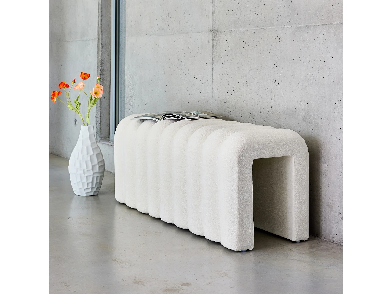 Panca, fine letto contemporaneo tessuto, bianco