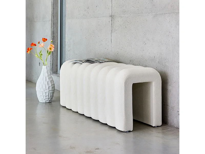 Panca, fine letto contemporaneo tessuto, bianco