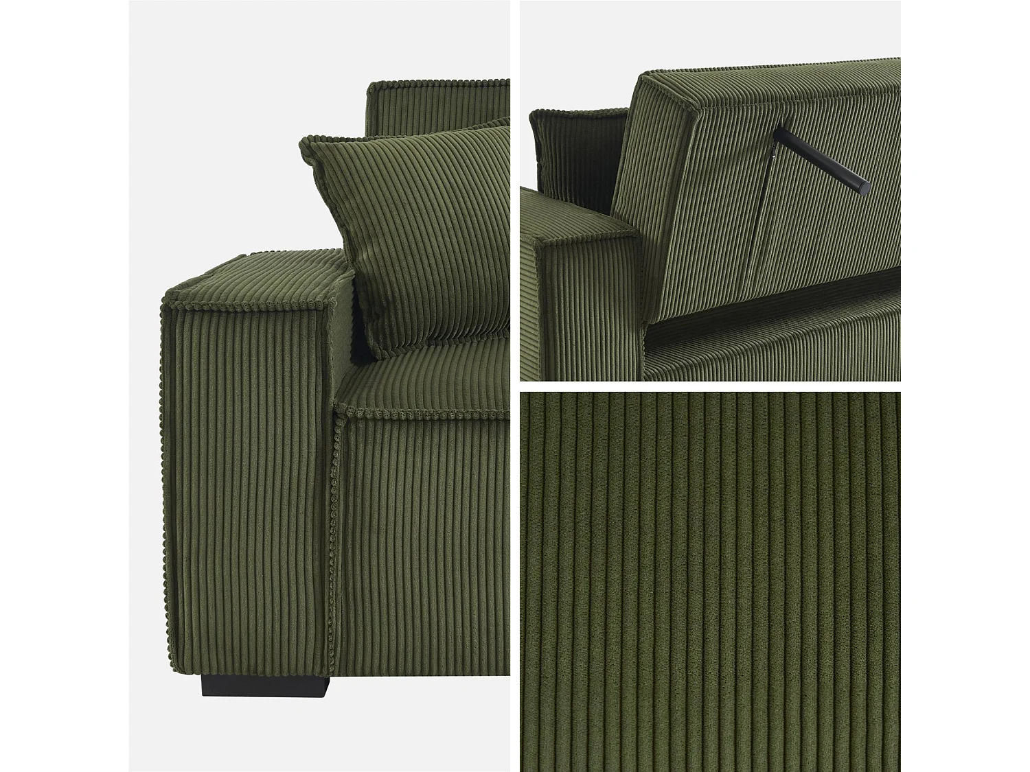 Sofá cama de pana de 3 plazas kaki oscuro