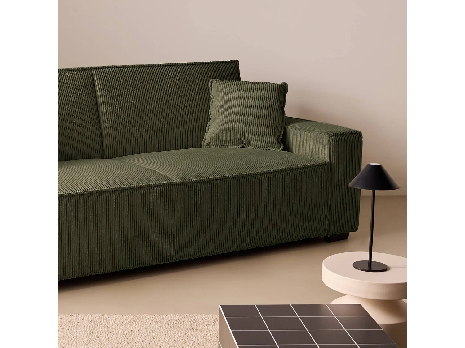 Canapé convertible clic-clac 3 places en velours côtelé kaki 231x96x80 cm