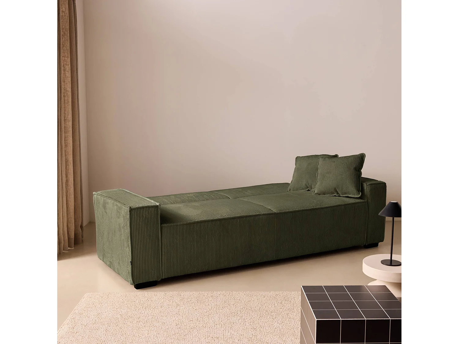 Canapé convertible clic-clac 3 places en velours côtelé kaki 231x96x80 cm