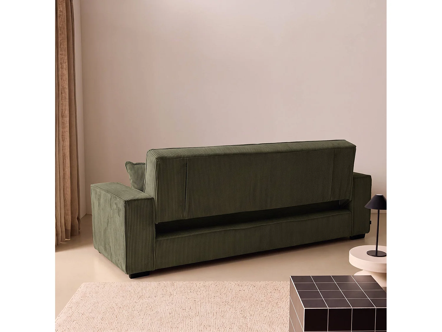 Canapé convertible clic-clac 3 places en velours côtelé kaki 231x96x80 cm
