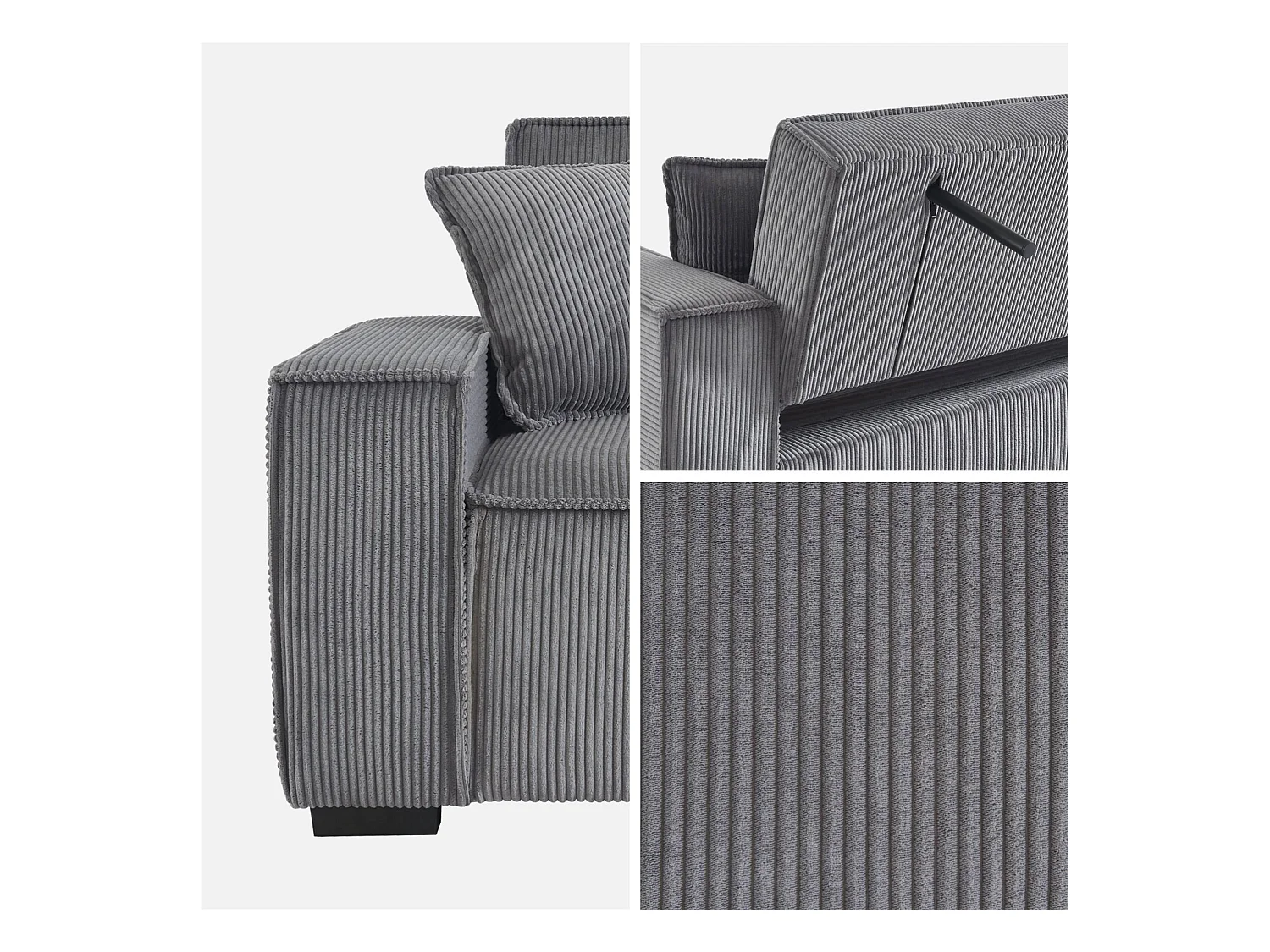 Canapé convertible 3 places gris clair velours côtelé L 231 x P 96.5 x H 80cm