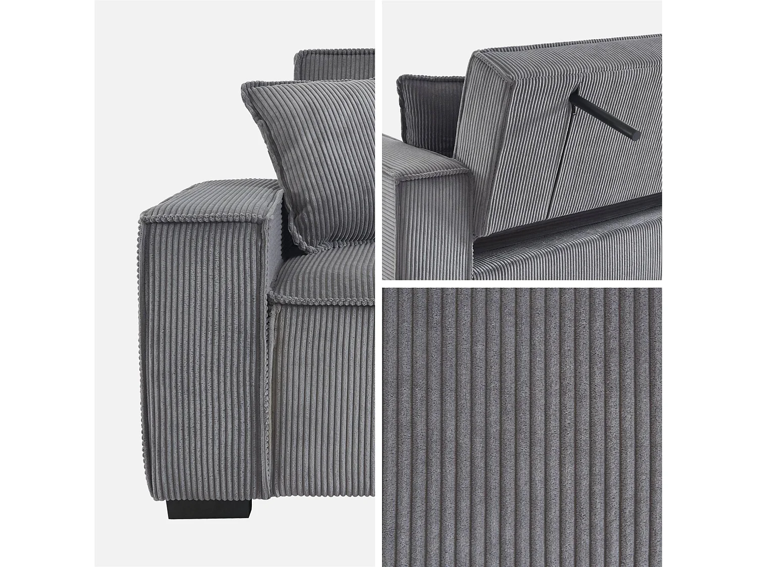 Sofá cama de pana de 3 plazas gris claro