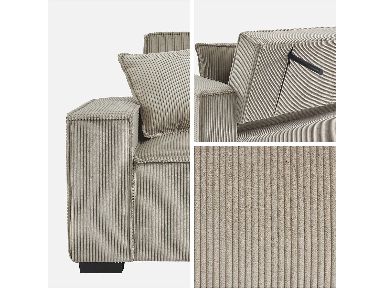 Divano letto a 3 posti in velluto a coste, beige