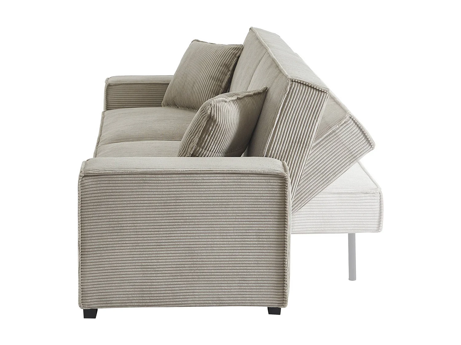 Canapé convertible 3 places beige velours côtelé L 231 x P 96.5 x H 80cm