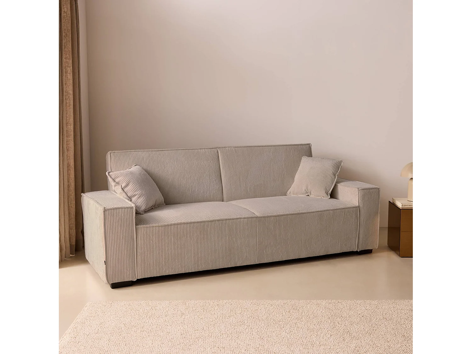 Sofá cama de pana, 3 plazas beige