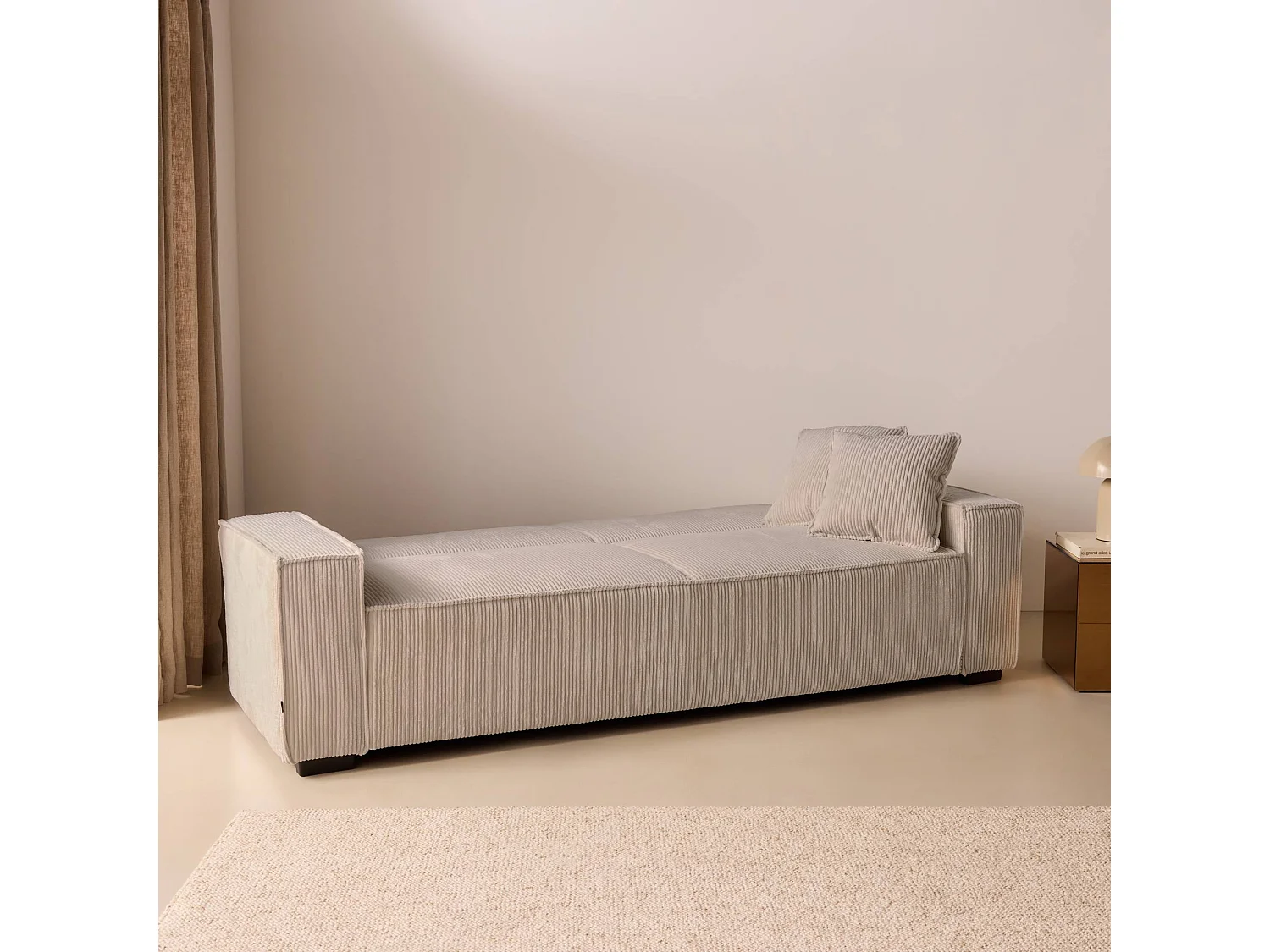 Sofá cama de pana, 3 plazas beige