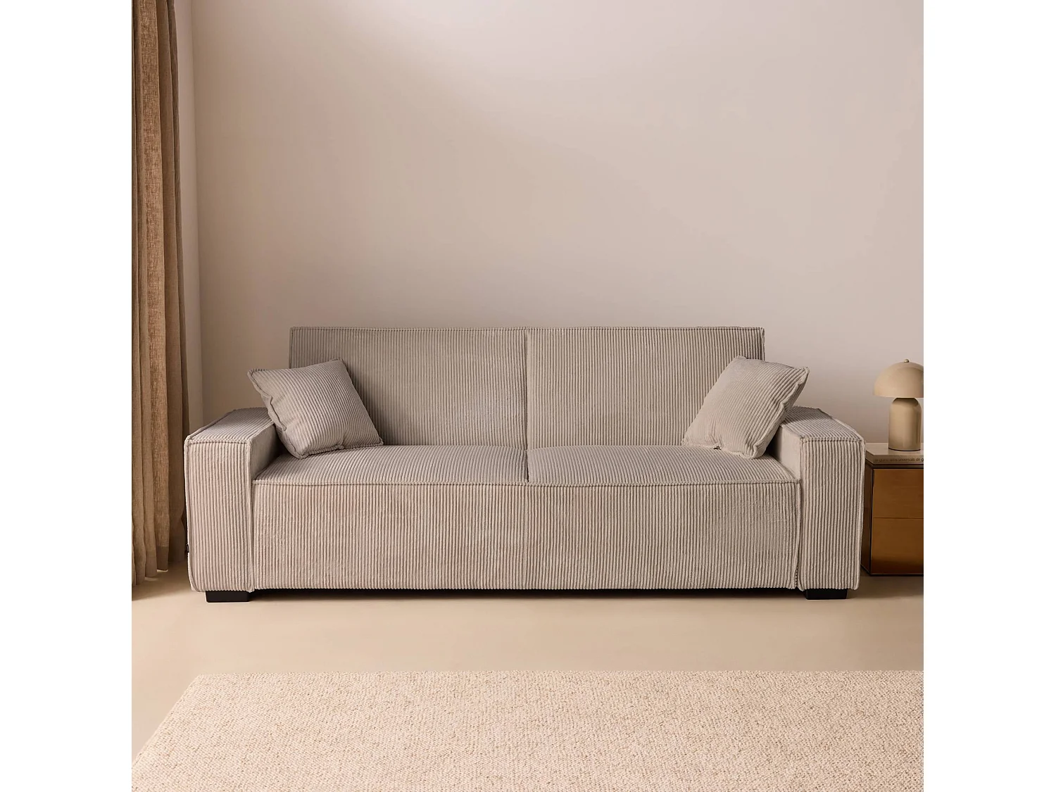 Canapé convertible 3 places en velours côtelé beige 231x96x80 cm