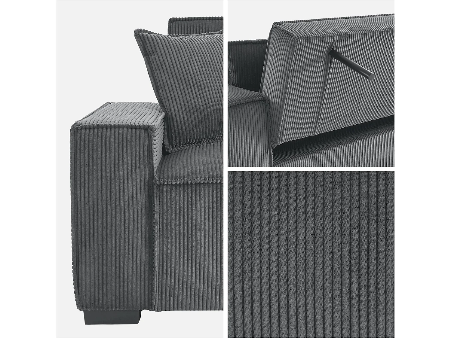 Sofá cama de pana de 3 plazas gris oscuro