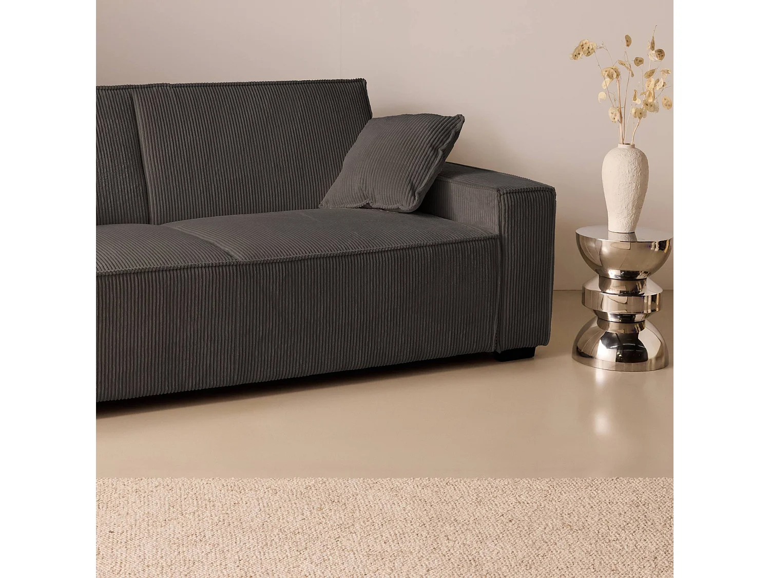 Sofá cama de pana, 3 plazas gris oscuro