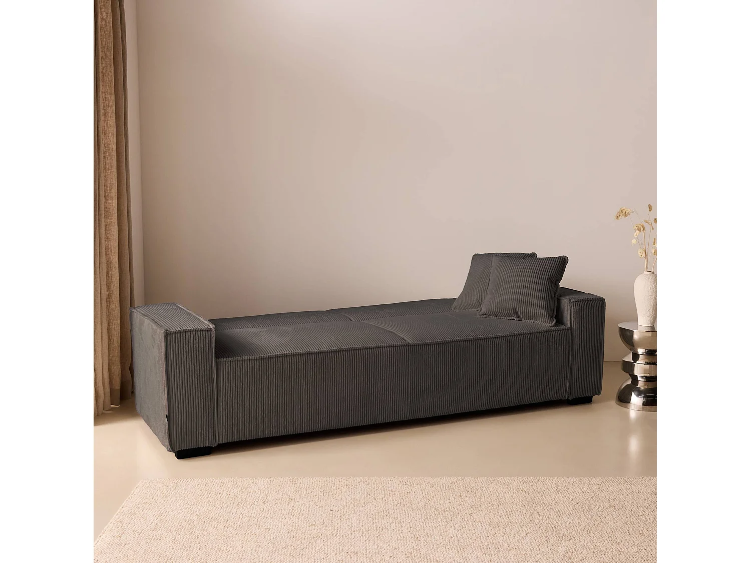 Sofá cama de pana, 3 plazas gris oscuro