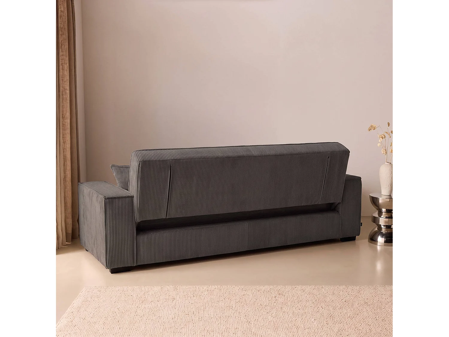 Sofá cama de pana, 3 plazas gris oscuro