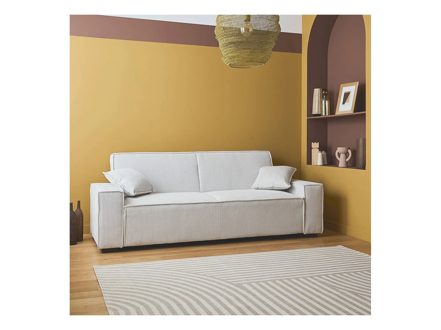 Sofá cama de pana de 3 plazas crema