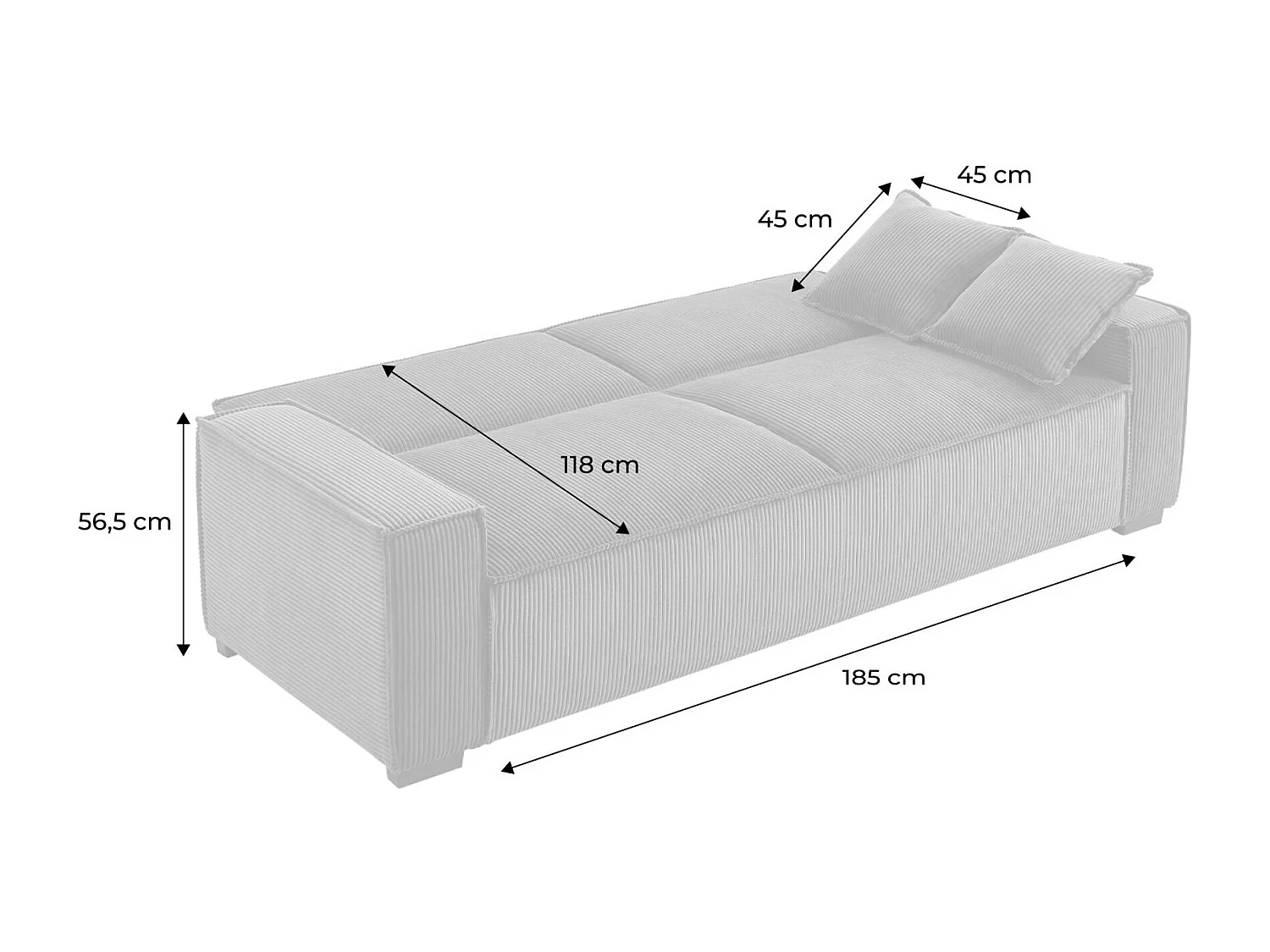 Sofá cama de pana de 3 plazas crema