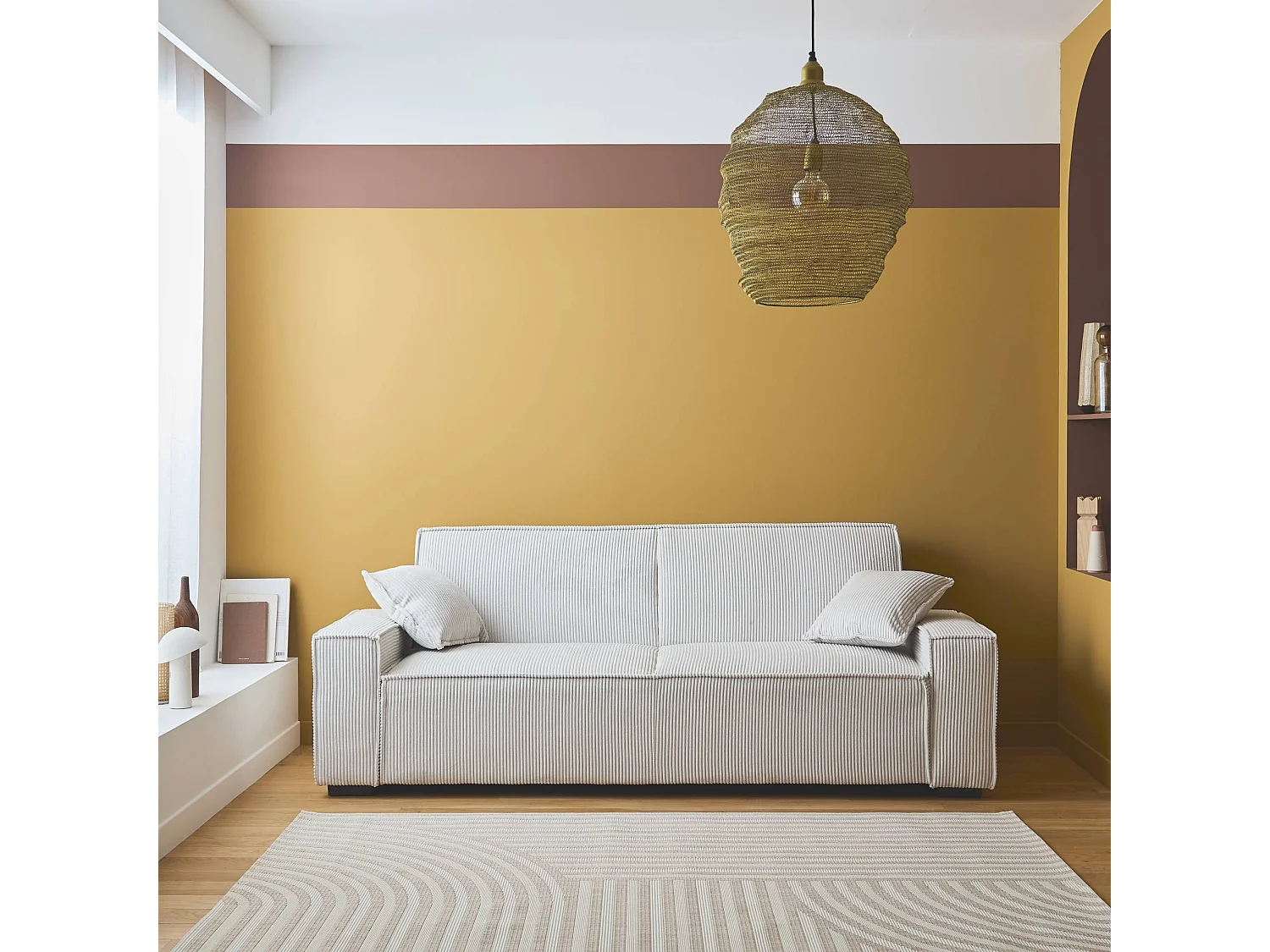 Sofá cama de pana de 3 plazas crema