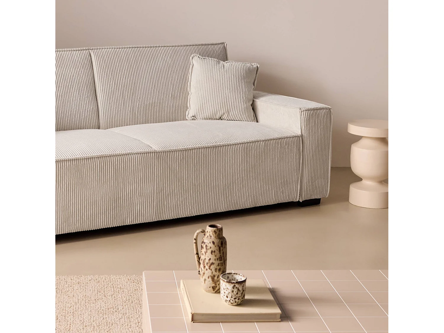 Canapé convertible 3 places en velours côtelé blanc 231x96x80 cm
