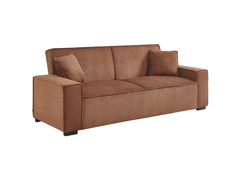 Divano letto a 3 posti in velluto a coste, camel