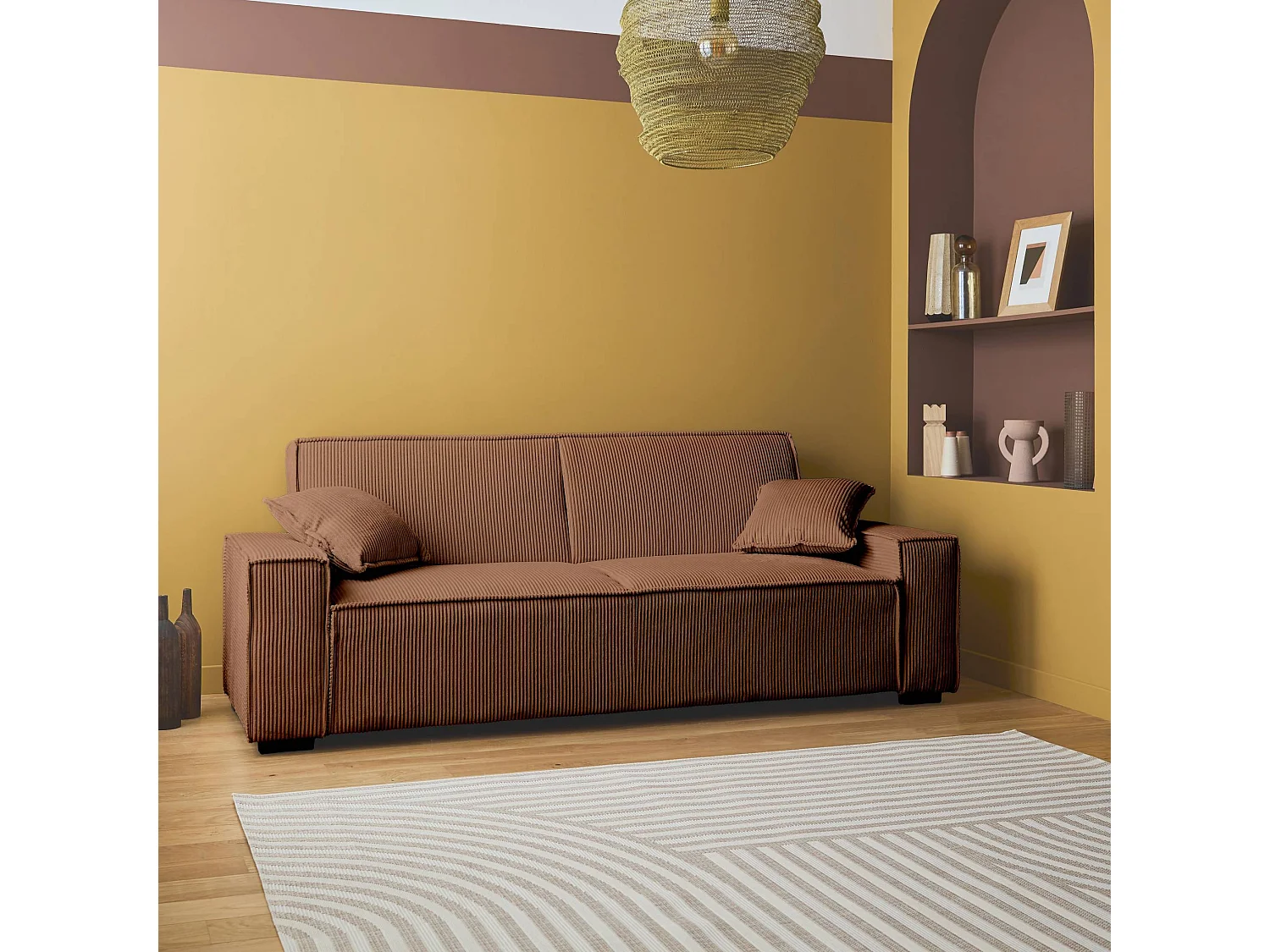 Sofá cama de pana de 3 plazas camel