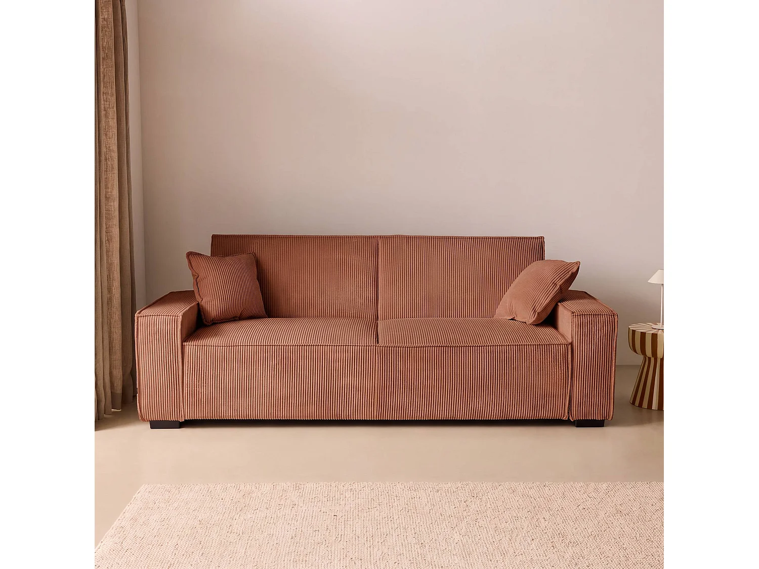 Canapé convertible 3 places en velours côtelé camel 231x96x80 cm