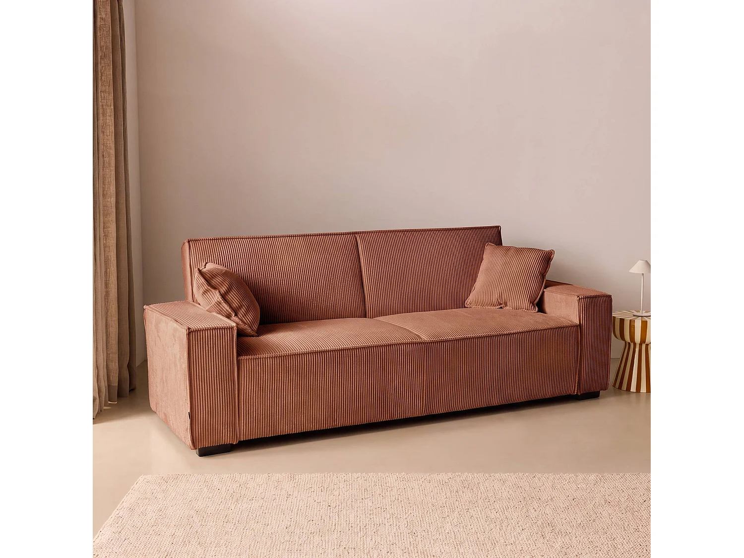 Canapé convertible 3 places en velours côtelé camel 231x96x80 cm