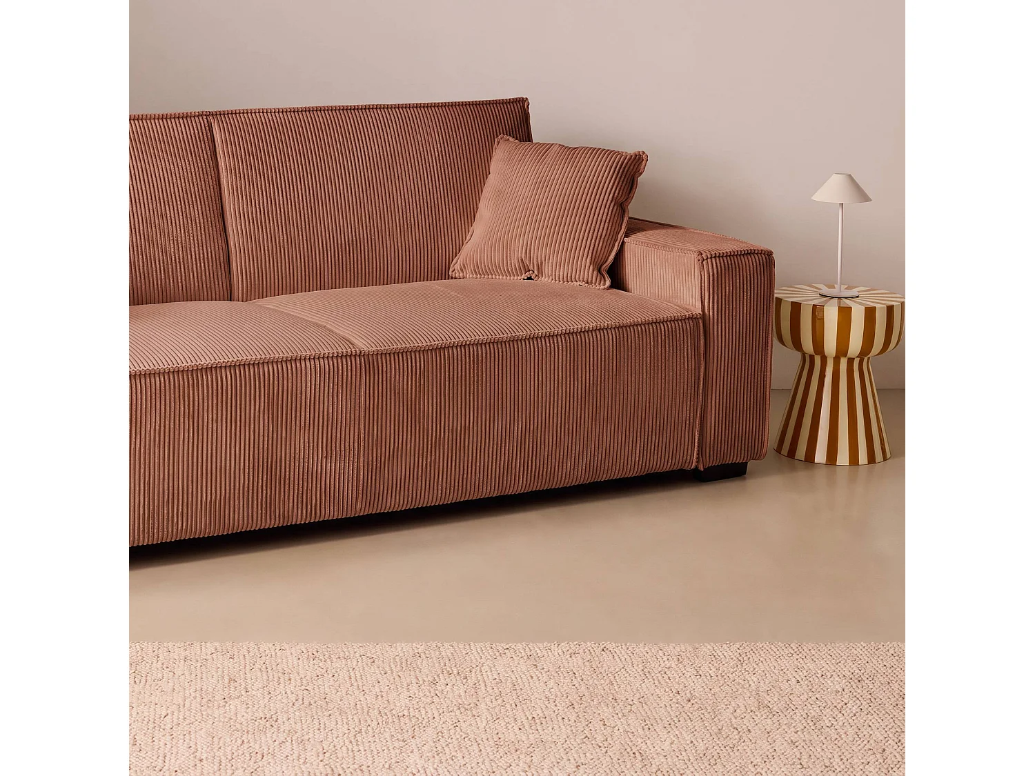 Canapé convertible 3 places en velours côtelé camel 231x96x80 cm