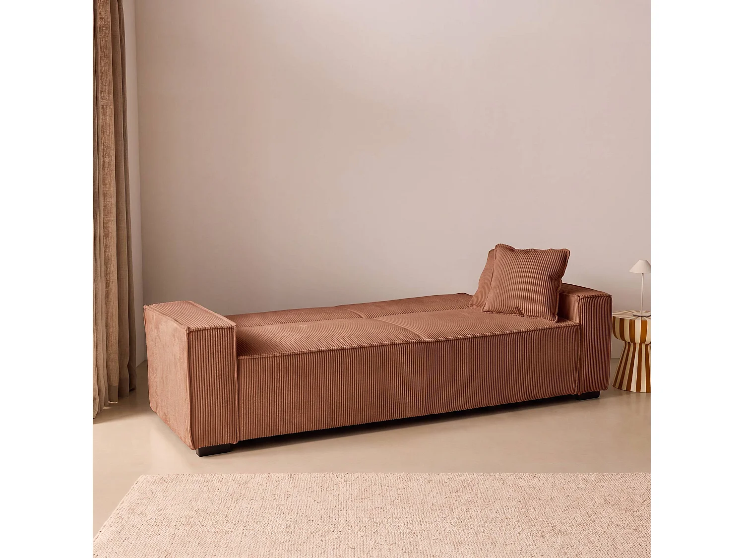 Canapé convertible 3 places en velours côtelé camel 231x96x80 cm