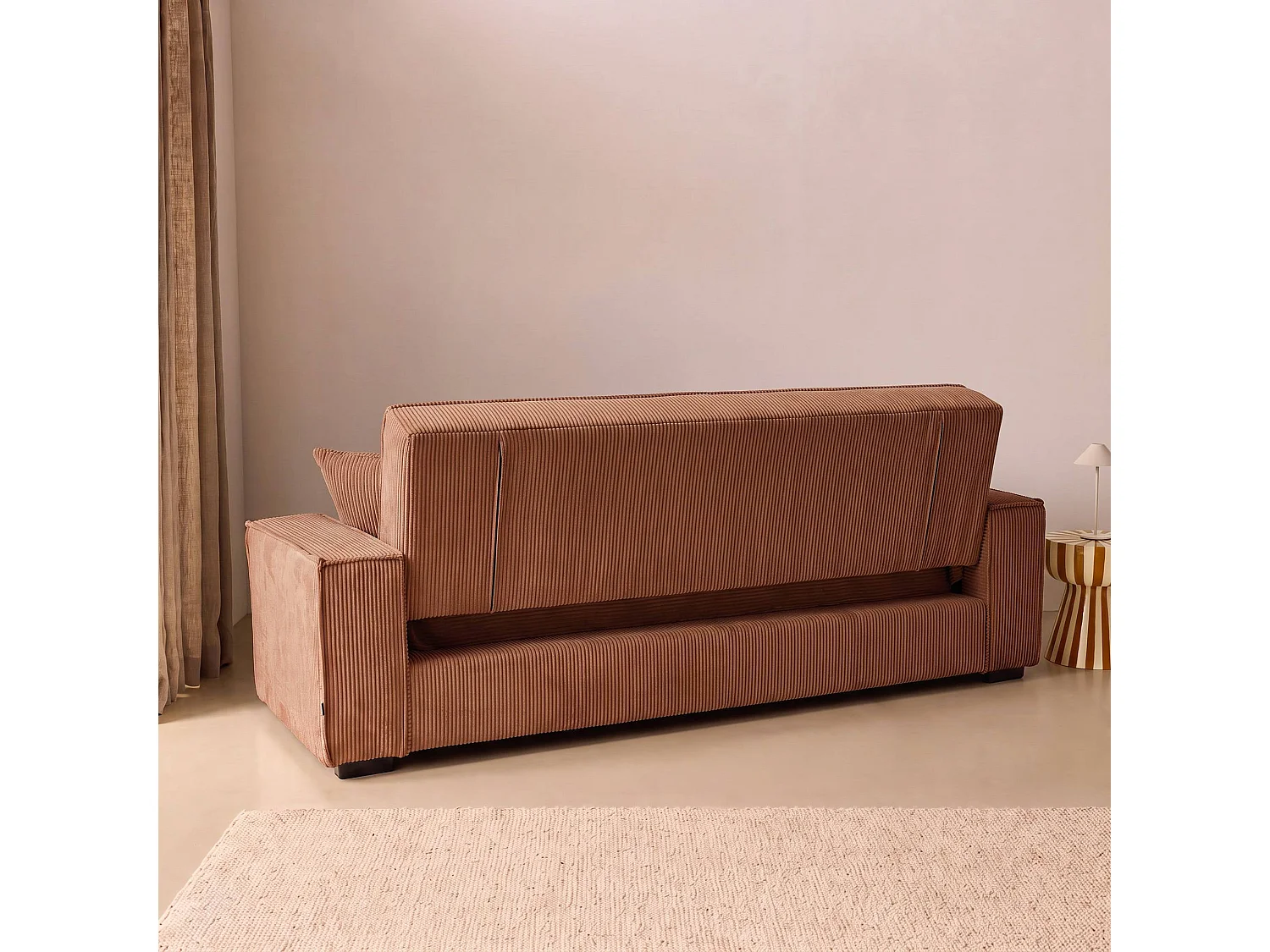 Canapé convertible 3 places en velours côtelé camel 231x96x80 cm